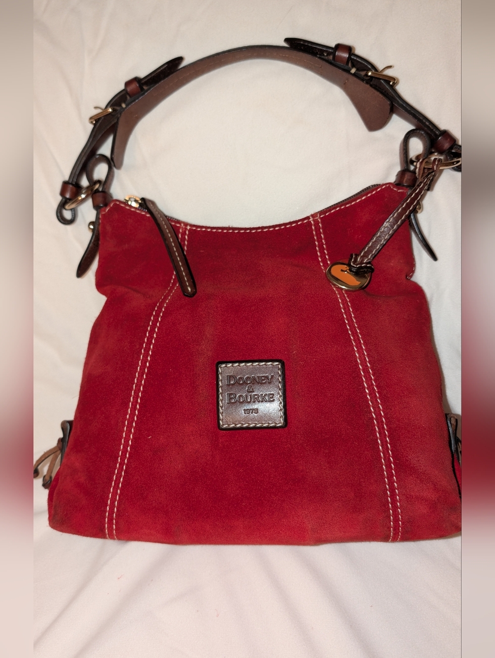 Dooney & Bourke Suede Hobo Bag Red GUC